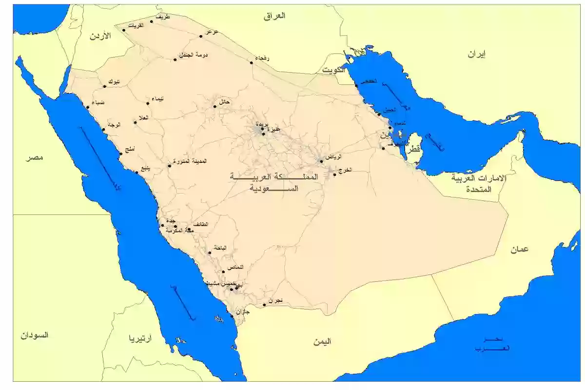 خريطة المملكة العربية السعودية الرسمية وحدودها بالتفصيل والمسافات